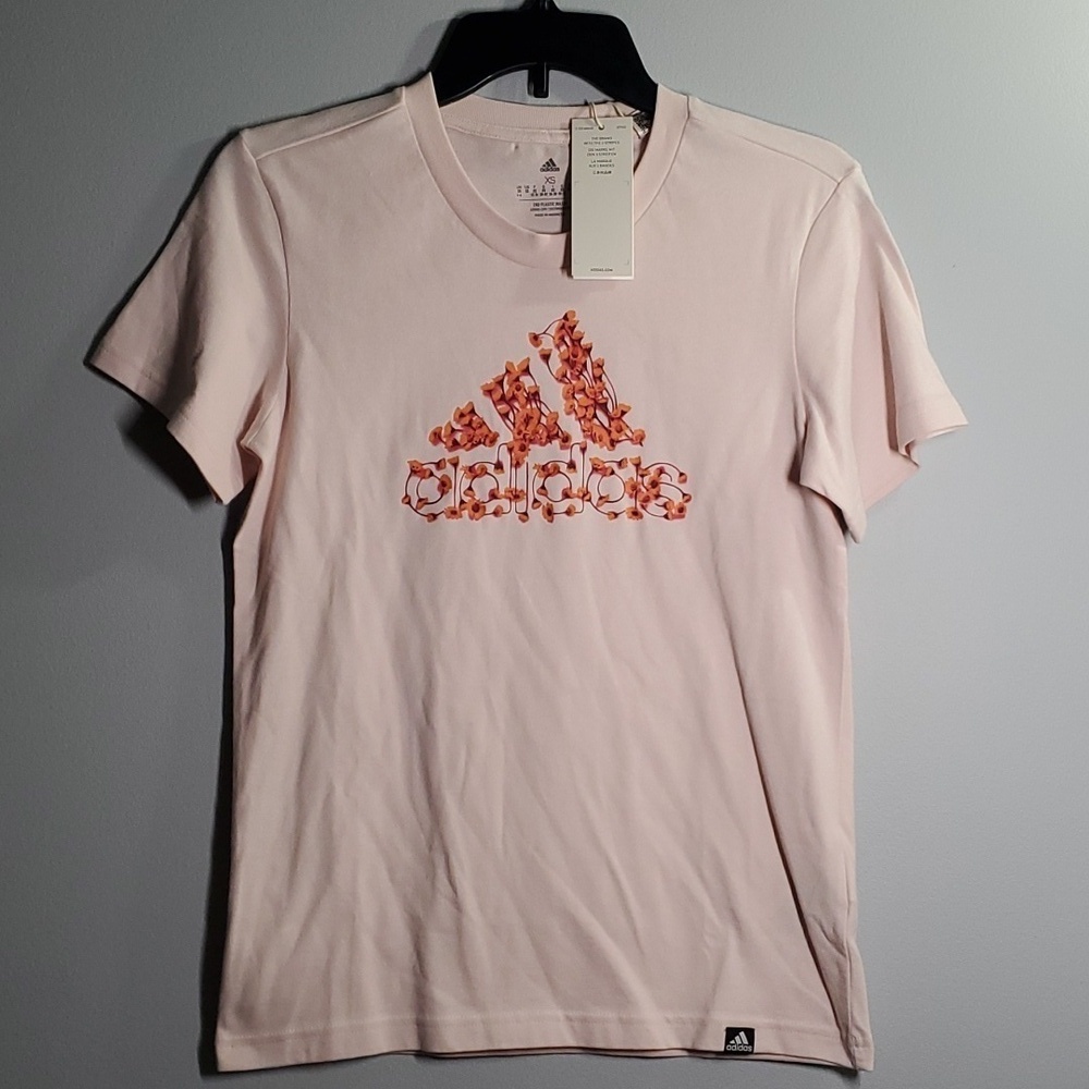 Nwt Adidas Daisy top women's sz xs x-small tee t-shirt pink orange brown decal